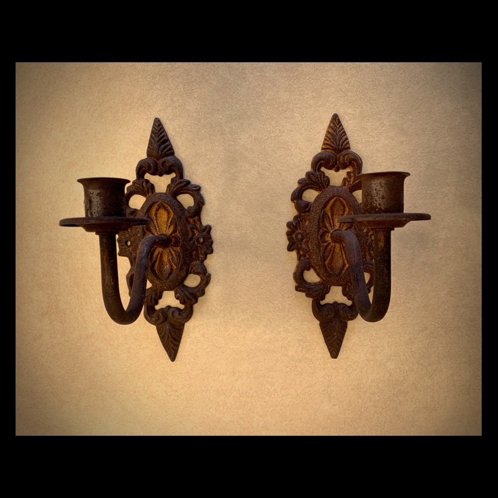 Rustic Metal Wall Sconce Pair